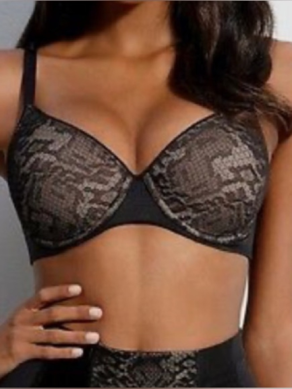 Chantelle Sexy Shaping Full Coverage T-Shirt Bra 38DDD Black Snakeskin Mesh